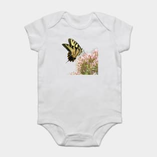 Butterfly on pink flowers with no background Baby Bodysuit